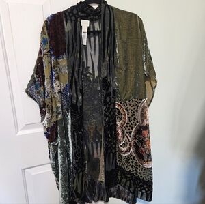 Chico's Travelers Kimono Womens L/XL Velvet Burnout Detail Boho